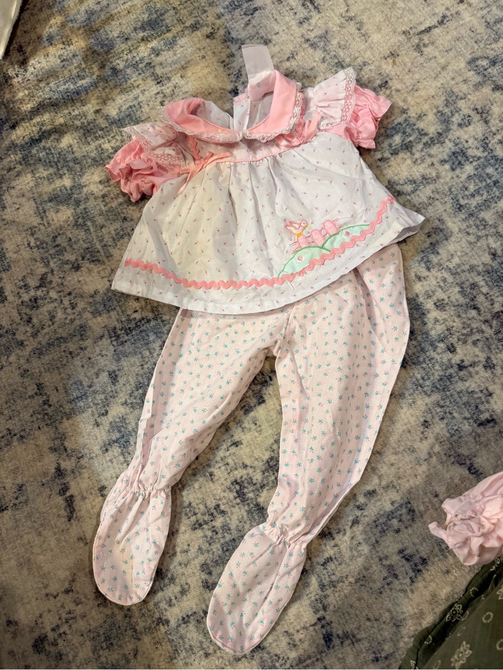 Vintage 1990s Pink Baby Girl Two-Piece Ruffled Footed Costume Set